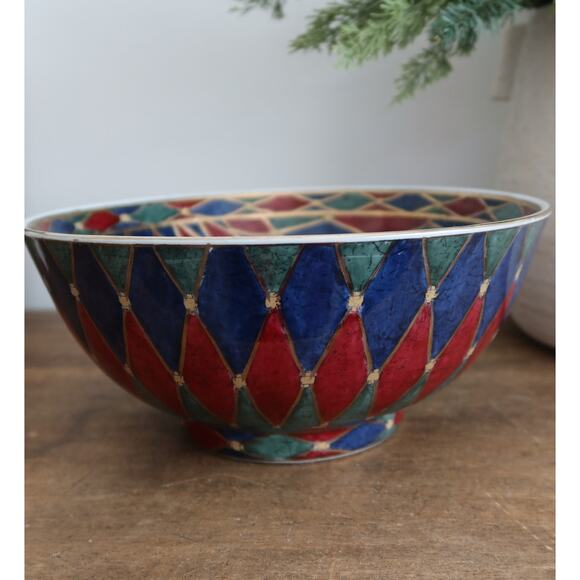 Vintage Decorative Ceramic Bowl Diamond Pattern 90's Christmas - Picture 1 of 5